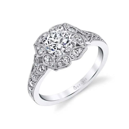 SYLVIE VINTAGE DIAMOND CUSHION HALO SEMI-MOUNT
