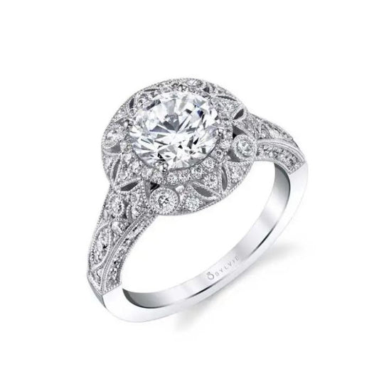 SYLVIE VINTAGE DIAMOND ROUND HALO SEMI-MOUNTING