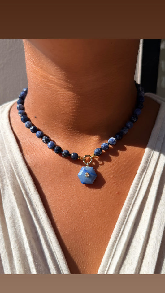SODALITE BEADED CHARM NECKLACE