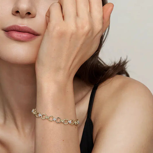 GABRIEL & CO 14K YELLOW GOLD BUJUKAN DIAMOND AND LINK CHAIN BRACELET