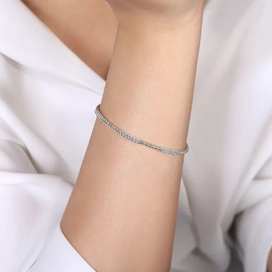 GABRIEL & CO 14K WHITE GOLD PAVE DIAMOND STATION BUJUKAN CUFF BANGLE
