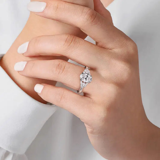 GABRIEL & CO 14K WHITE GOLD OVAL DIAMOND SEMI MOUNT RING