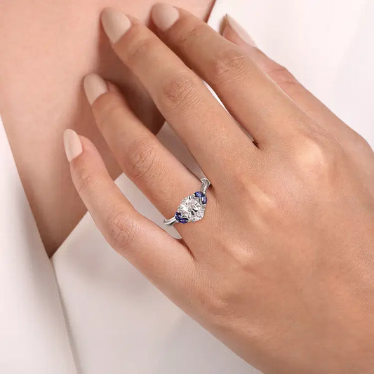 GABRIEL & CO 14K WHITE GOLD DIAMOND AND SAPPHIRE SEMI MOUNT RING