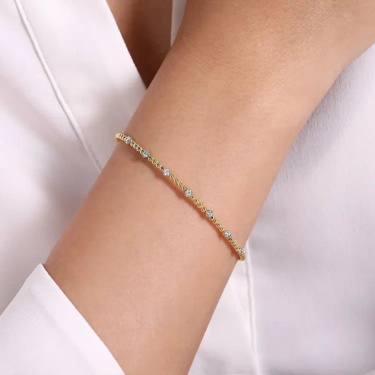 GABRIEL & CO 14K YELLOW GOLD DIAMOND STATION BUJUKAN BEAD BRACELET