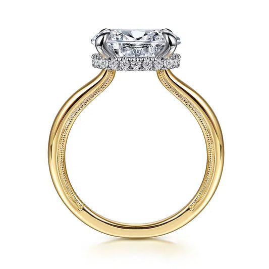 GABRIEL & CO 14K TWO TONE DIAMOND HIDDEN HALO EAST TO WEST SEMI MOUNT