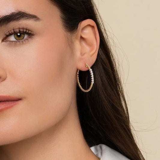 GABRIEL & CO. 14K YELLOW GOLD BUJUKAN DIAMOND CLASSIC HOOP EARRINGS