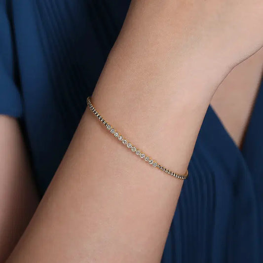 GABRIEL & CO 14K YELLOW GOLD BUJUKAN BEAD BEZEL SET DIAMOND CUFF BRACELET