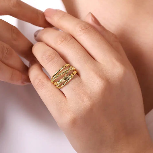 GABRIEL & CO 14K YELLOW GOLD BUJUKAN CRISS CROSS RING