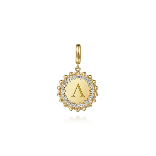 GABRIEL & CO 14K YELLOW GOLD BUJUKAN DIAMOND 18MM ROUND DICE MEDALLION