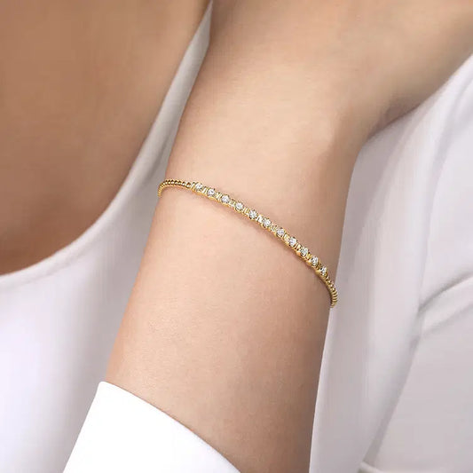 GABRIEL & CO 14K YELLOW GOLD DIAMOND BUJUKAN CUFF BANGLE WITH DIAMOND STATIONS