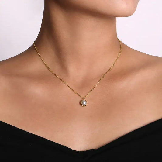 GABRIEL & CO 14K YELLOW GOLD ROUND PEARL PENDANT
