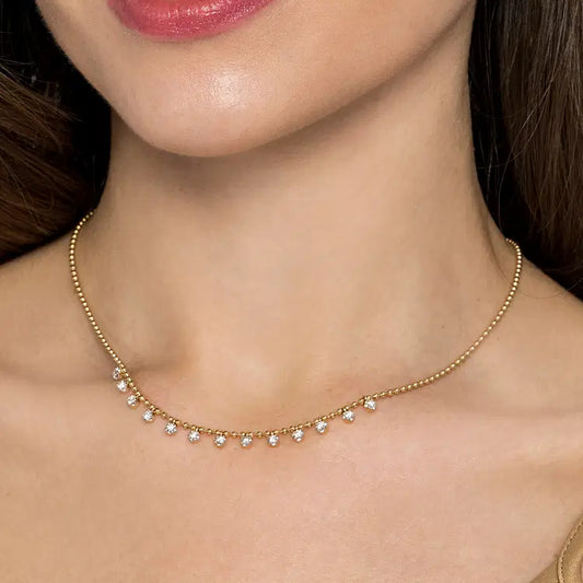 GABRIEL & CO 14K YELLOW GOLD DIAMOND DROP STATION BUJUKAN NECKLACE