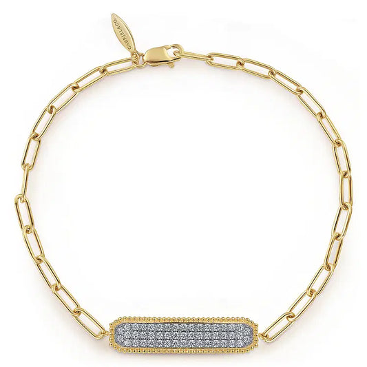 GABRIEL & CO 14K YELLOW GOLD DIAMOND PAVE BAR CHAIN BRACELET