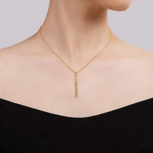 GABRIEL & CO 14K YELLOW GOLD DIAMOND PENDANT DROP NECKLACE