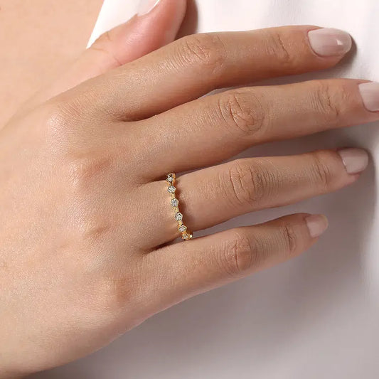 GABRIEL & CO 14K YELLOW GOLD DIAMOND STATION RING