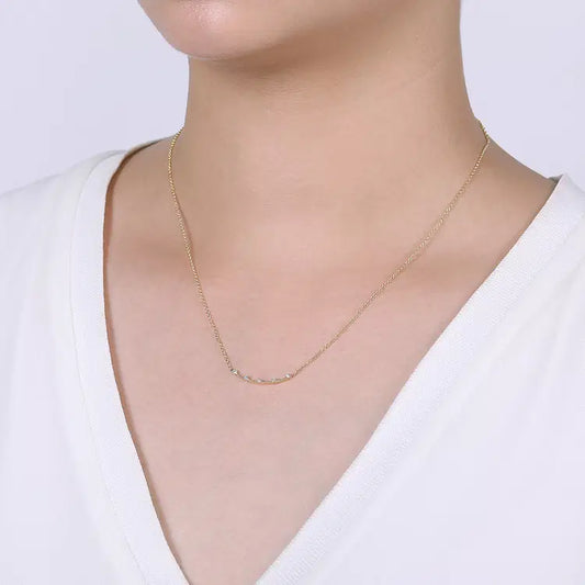 GABRIEL & CO 14K YELLOW GOLD DIAMOND STATION BAR NECKLACE
