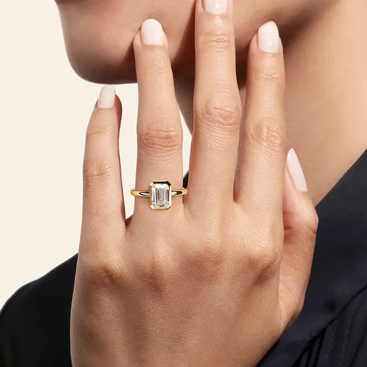 GABRIEL & CO 14K YELLOW GOLD EMERLAD CUT BEZEL SEMI MOUNT