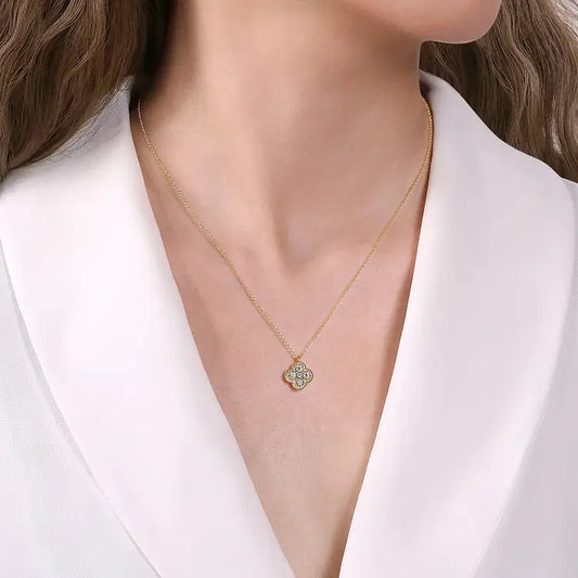 GABRIEL & CO 14K YELLOW GOLD DIAMOND CLOVER NECKLACE
