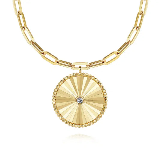 GABRIEL & CO 14K YELLOW GOLD TEXTURED DIAMOND MEDALLION
