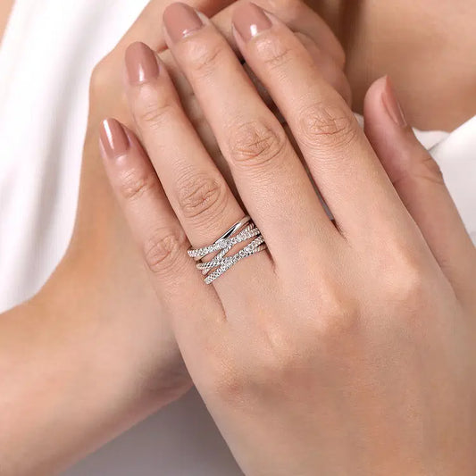GABRIEL & CO STERLING SILVER WHITE SAPPHIRE TWISTED LADIES RING