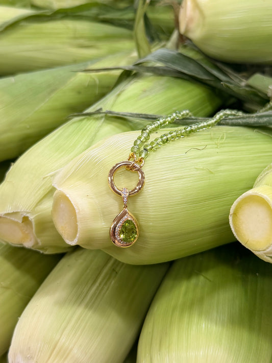 PERIDOT BEADED CHARM NECKLACE