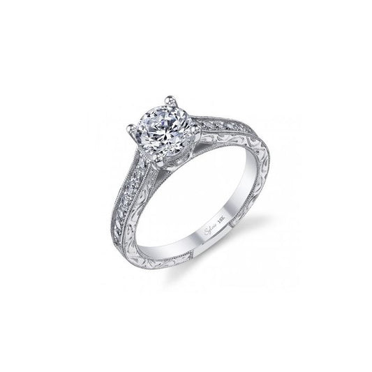 Sylvie Vintage Engraved Diamond Engagement Ring
