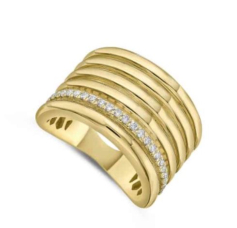 14K YELLOW GOLD STRIPE DIAMOND FASHION RING