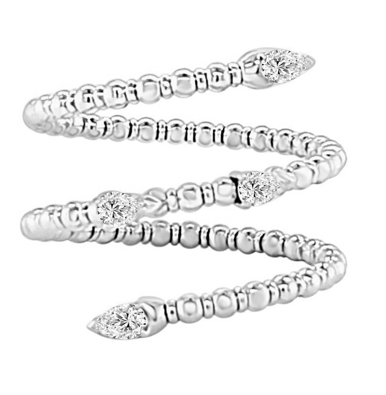 14K WHITE GOLD NATURAL EARTH MINED DIAMOND "WRAP AROUND" BEADED RING