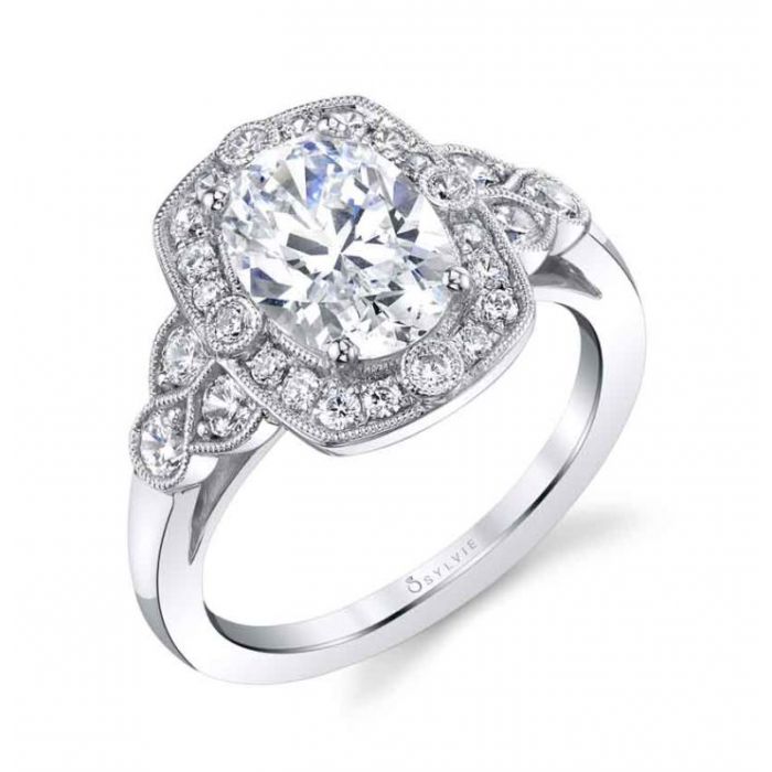 SYLVIE DIAMOND ELONGATED CUSHION HALO SEMI-MOUNTING