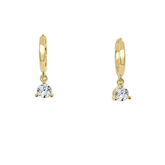 YELLOW GOLD ROUND DIAMOND DANGLE HUGGIE EARRINGS