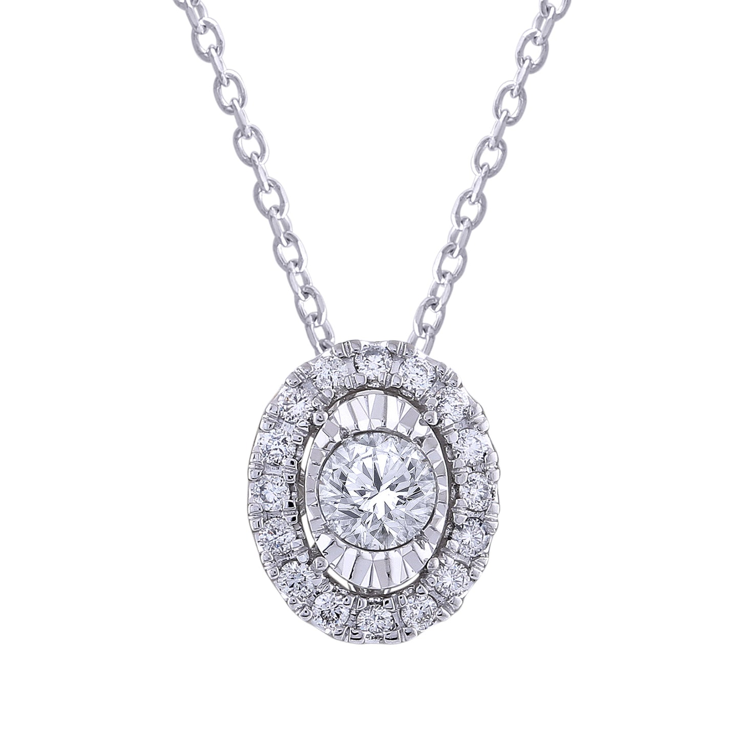 14K WHITE GOLD ROUND DIAMOND OVAL HALO PENDANT