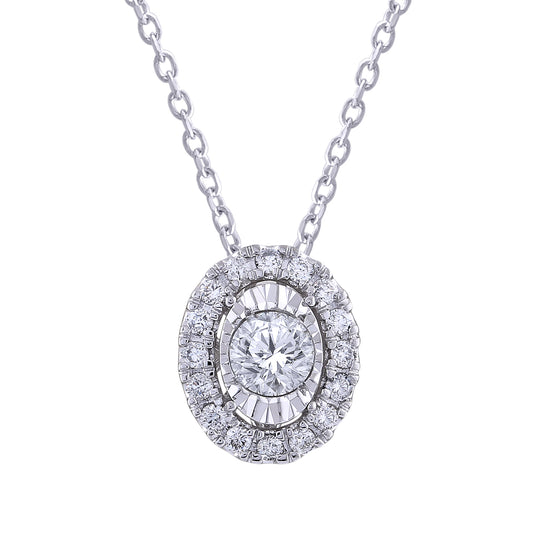 14K WHITE GOLD ROUND DIAMOND OVAL HALO PENDANT
