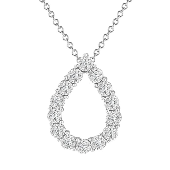 18K WHITE GOLD DIAMOND TEAR DROP PENDANT