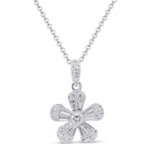 14K YELLOW GOLD DIAMOND FLOWER PENDANT
