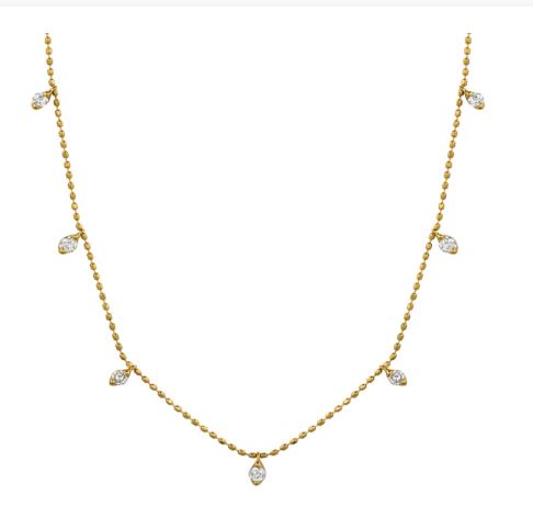 14K YELLOW GOLD DIAMOND DROP BEADED NECKLACE
