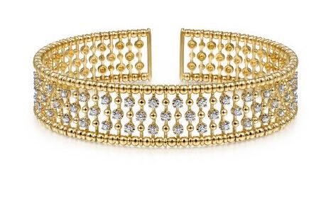 GABRIEL & CO 14K YELLOW GOLD DIAMOND BUJUKAN BEAD CUFF