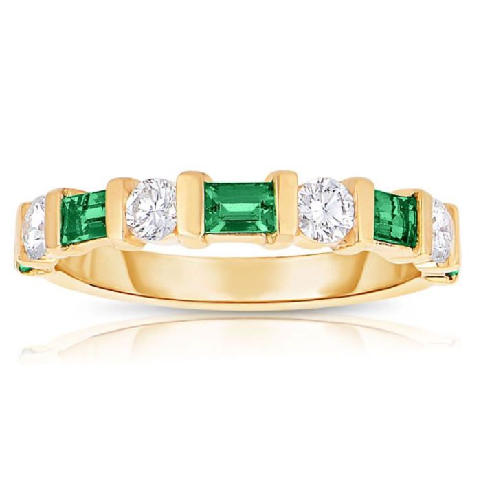 EMERALD BAGUETTE AND ROUND DIAMOND BAND