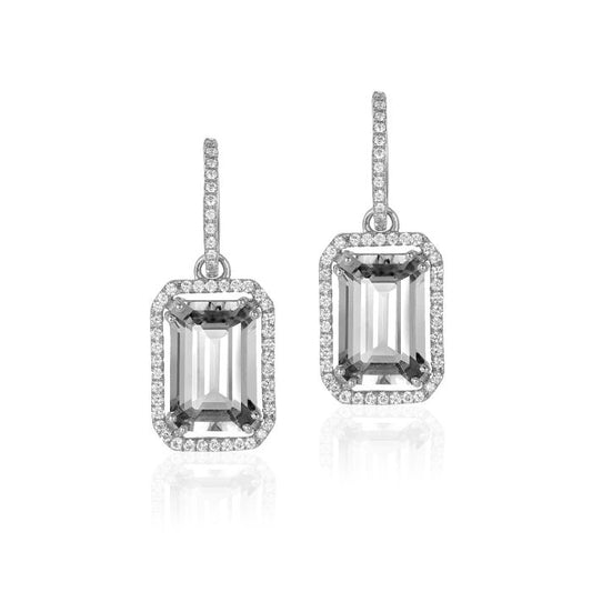 WHITE GOLD EMERALD CUT  ROCK CRYSTAL AND DIAMOND WIRE EARRINGS