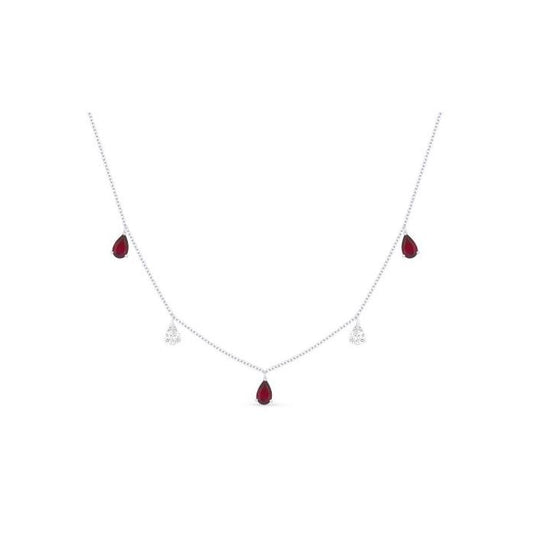 WHITE GOLD PEAR SHAPE RUBY AND DIAMOND NECKLACE
