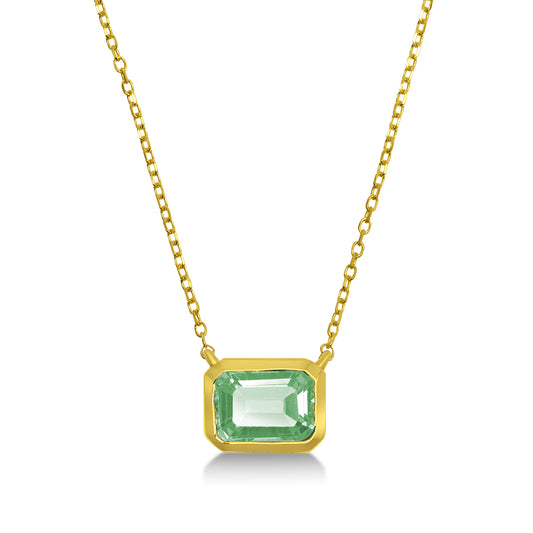 14K YELLOW GOLD EMERALD CUT GREEN AMETHYST BEZEL SET NECKLACE