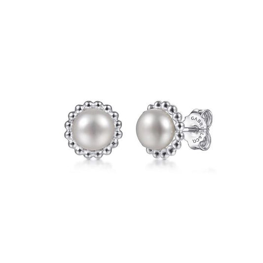 GABRIEL & CO STERLING SILVER PEARL BUJUKAN STUD EARRINGS