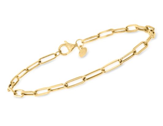 14K YELLOW GOLD PAPERCLIP BRACELET 7"