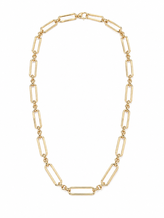 14K YELLOW GOLD FANCY OVAL LINK NECKLACE