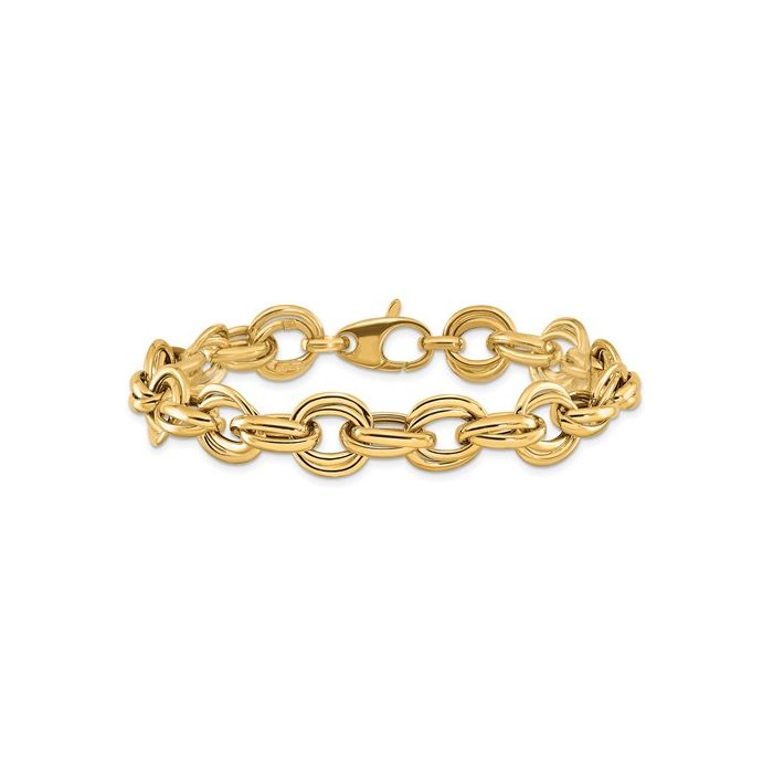 14K YELLOW GOLD OVAL AND ROUND DOUBLE LINK BRACELET