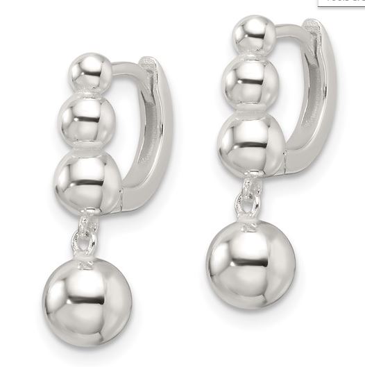 STERLING SILVER BEADED DANGLE HUGGIE EARRINGS