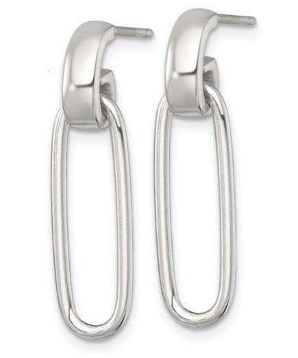 STERLING SILVER ELONGATED OVAL DANGLE EARRINGS