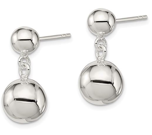 STERLING SILVER ROUND BEAD DANGLE EARRINGS