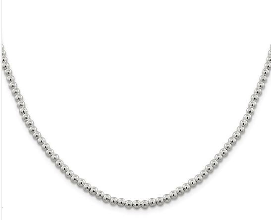 STERLING SILVER 4MM BEADED NECKLACE 18"