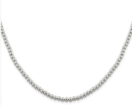STERLING SILVER 4MM BEADED NECKLACE 18"
