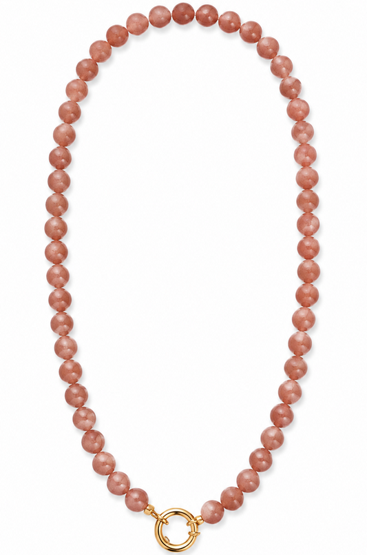 PEACH MOONSTONE BEADED CHARM NECKLACE